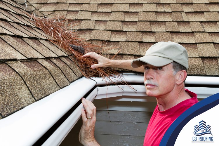 Homeowner safely inspecting a roof in Raleigh.