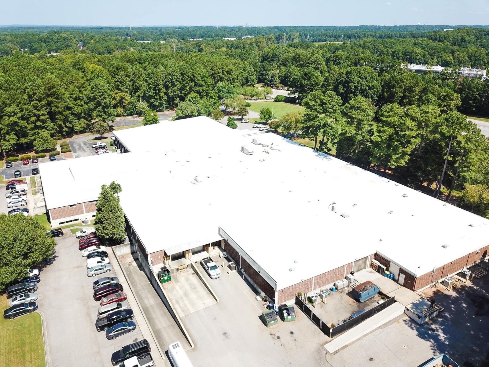 A drone shot of Troxler Electronic Laboratories.